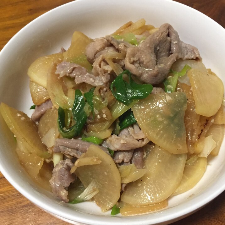 大根と豚肉の醤油炒め